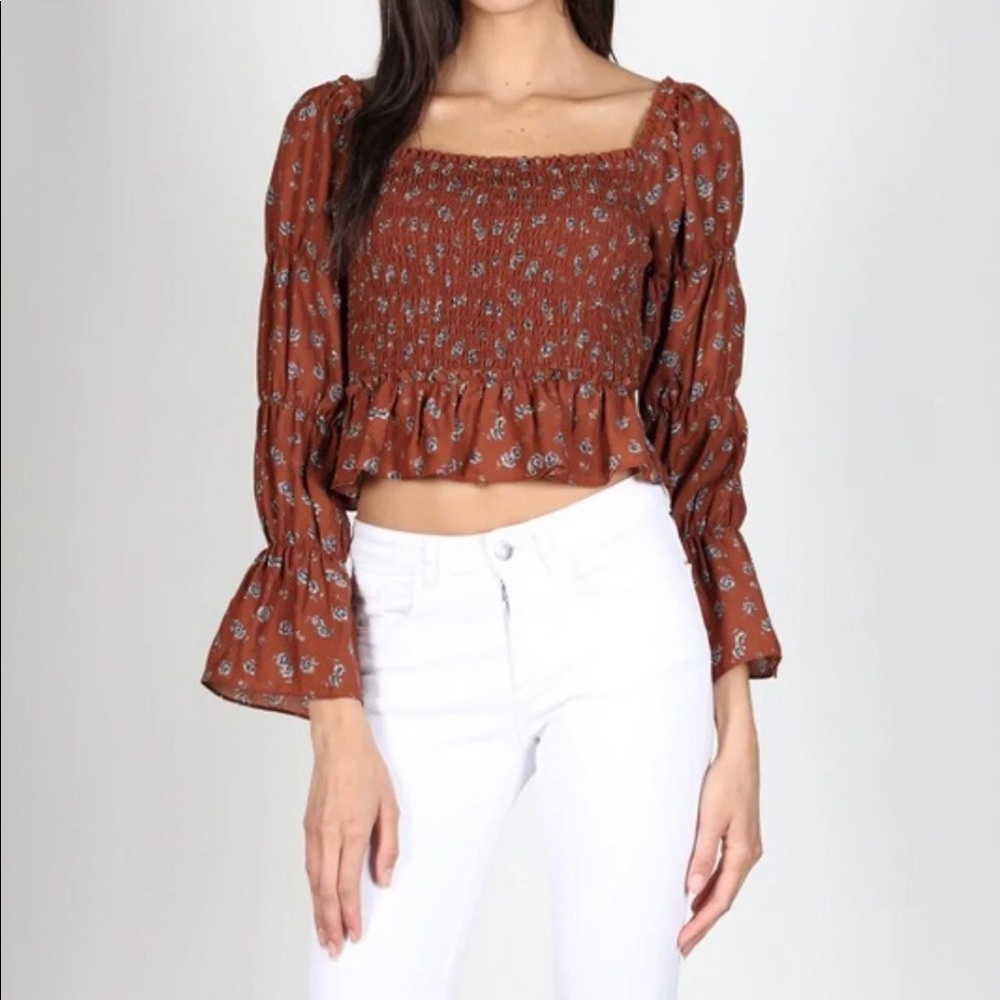 Floral Smocked Peasant Blouse